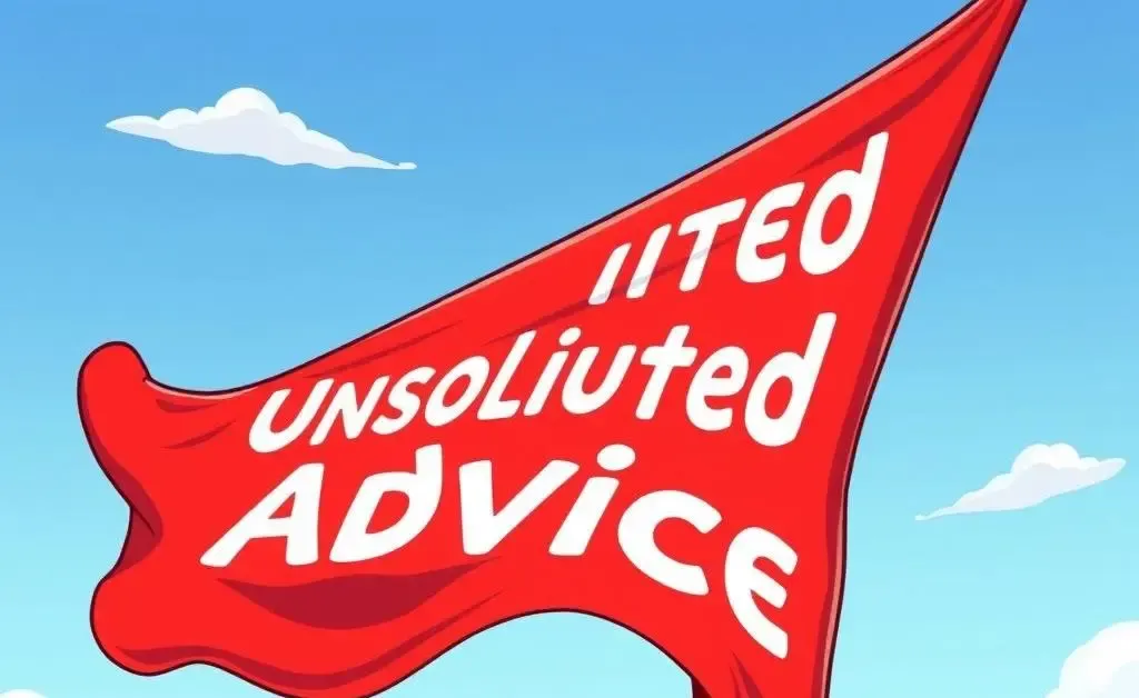 A giant red flag displaying 'Unsolicited Advice'