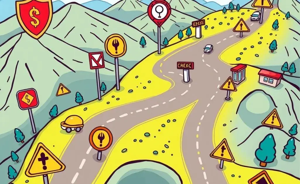 Insurance roadmap with symbols and warnings