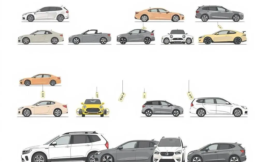 Illustration of cars with price tags.