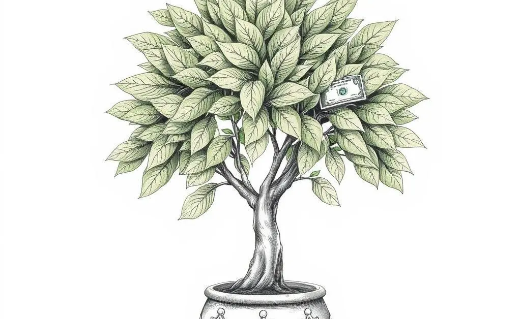 A money tree growing in a pot, representing financial growth and freedom