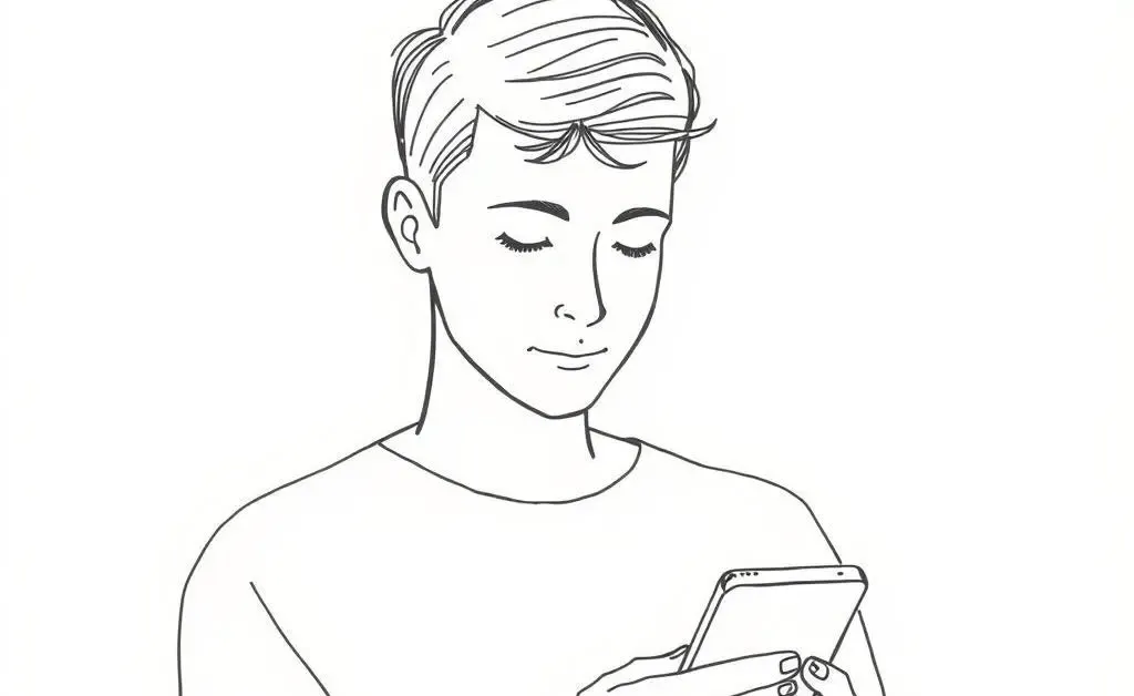 A person reading comments on a mobile screen with a neutral expression.