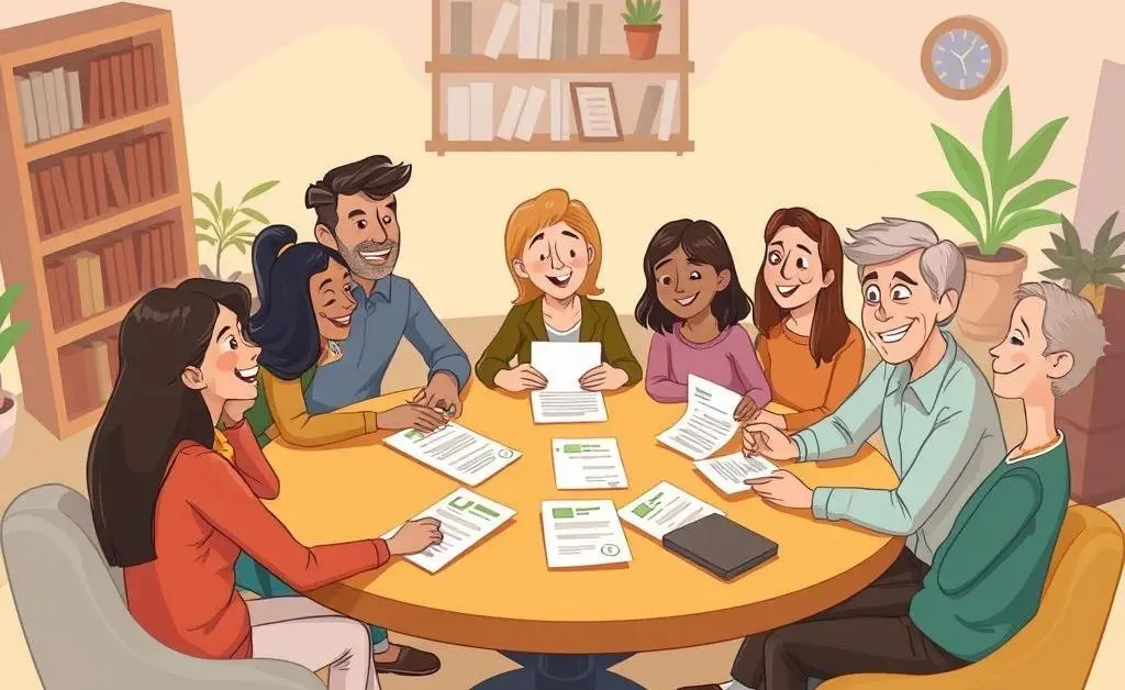 People discussing insurance documents