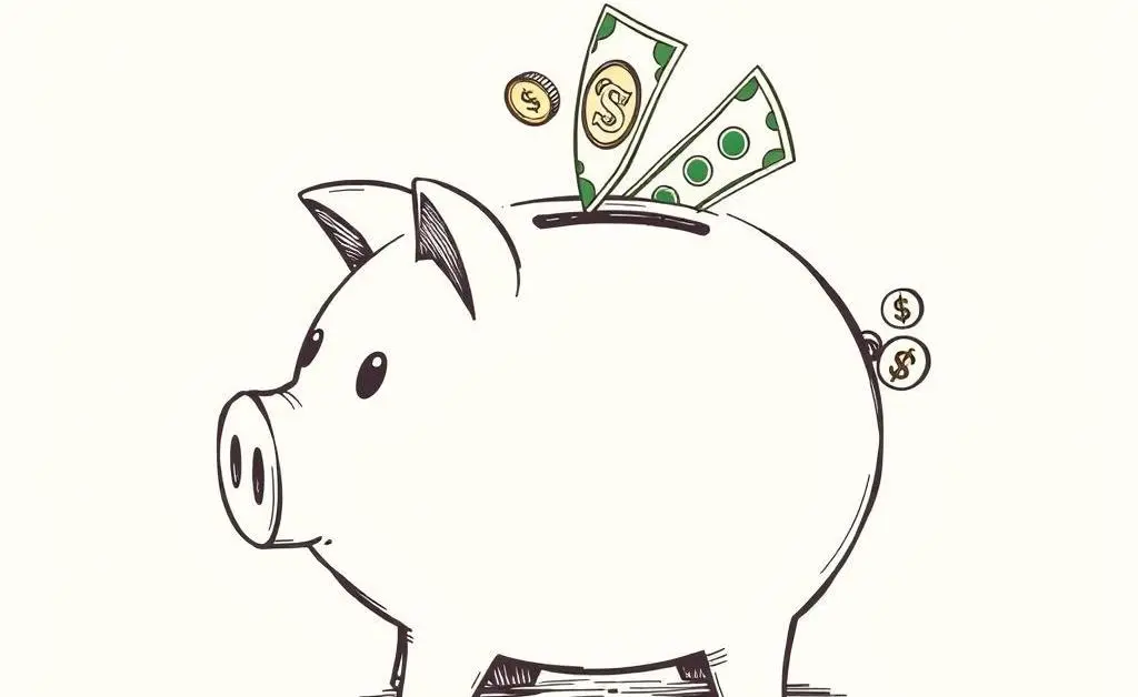 Piggy bank with dividends falling into it.