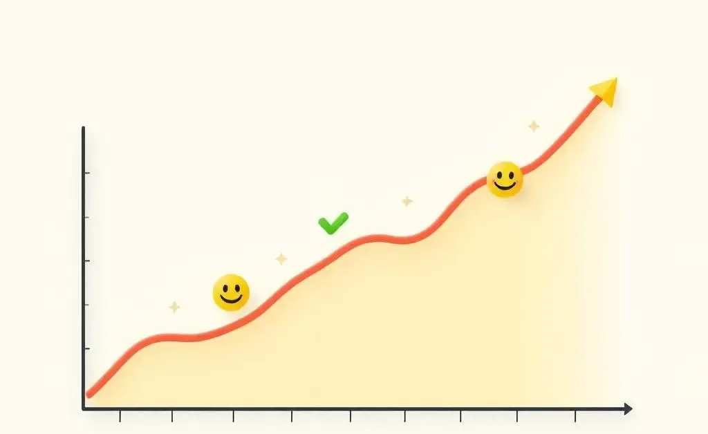 Graph showing a debt-free progress with positive symbols