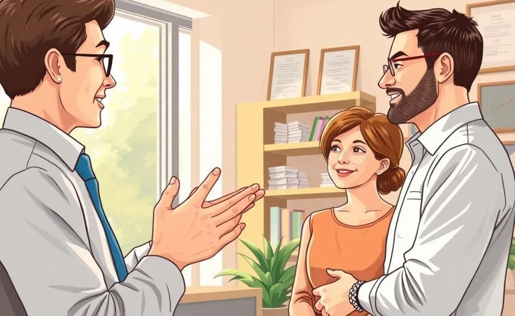 Insurance agent explaining policies to a couple