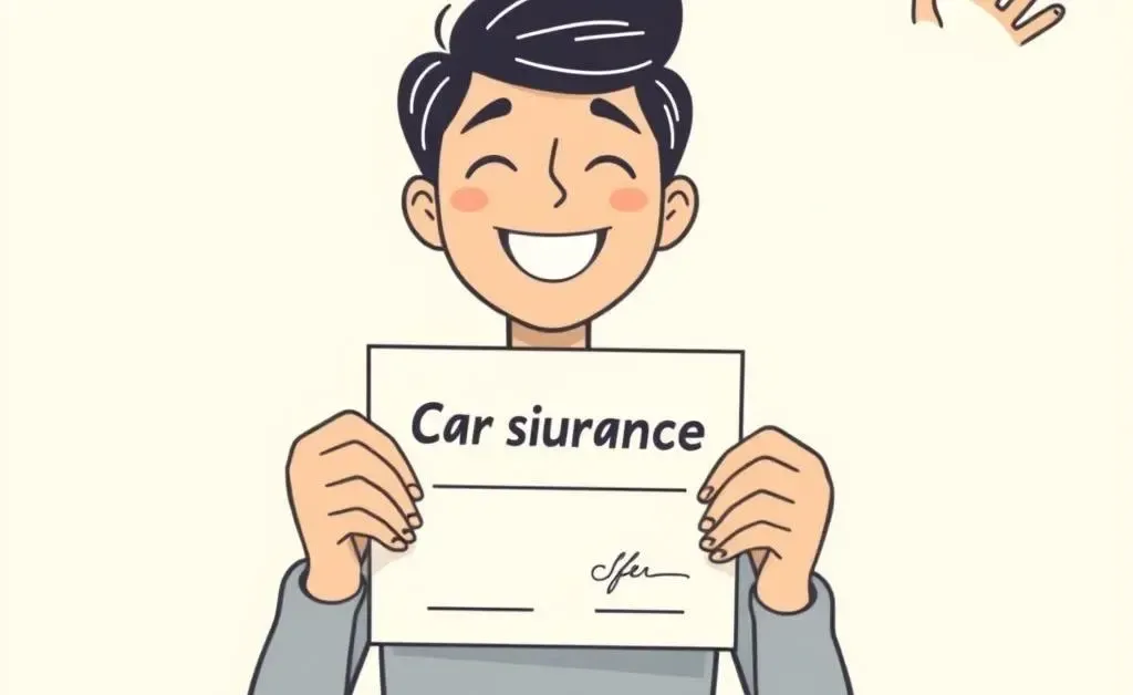 Person celebrating with a new car insurance policy in hand
