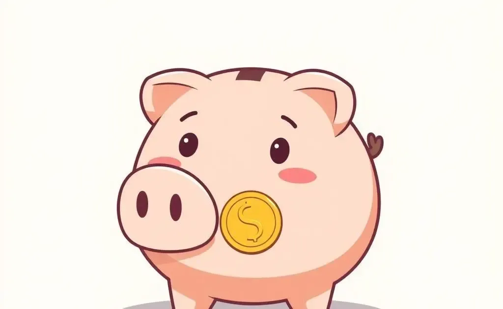 A coin being dropped into a piggy bank.