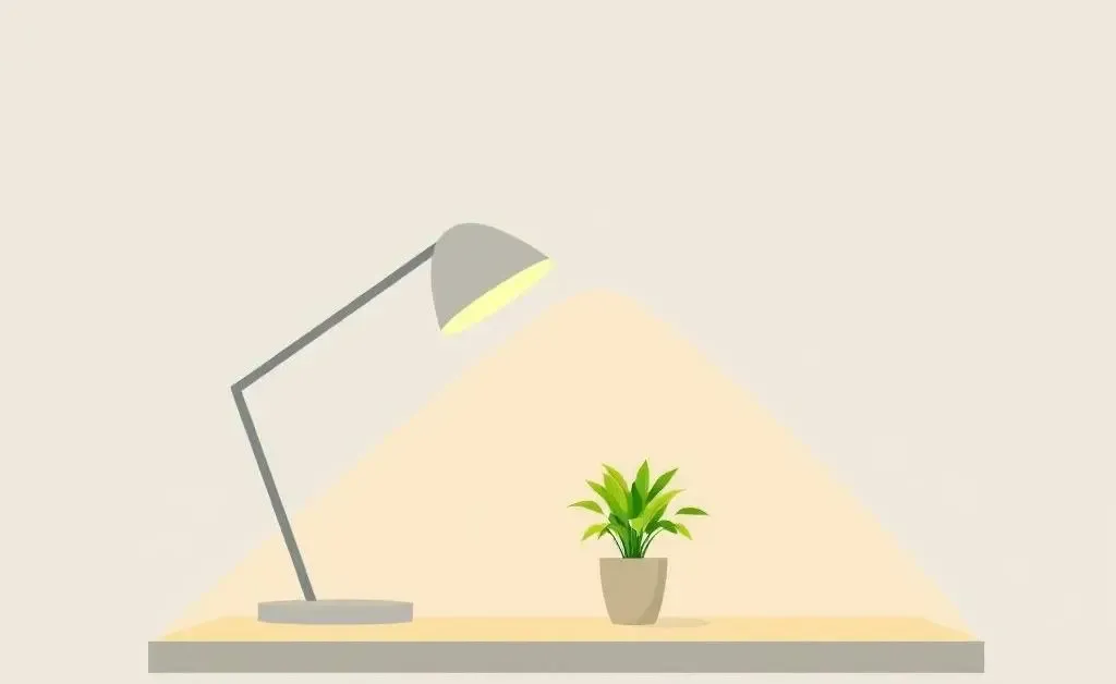 A simple lamp and plant on a desk
