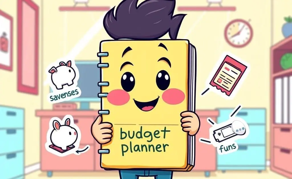 Budget planner with sections for savings, expenses, and fun money