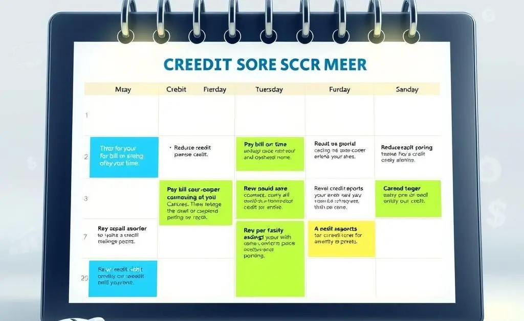 An image showing a calendar with a credit score improvement plan.