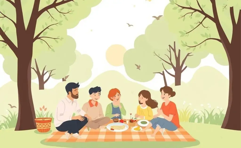 Family on a frugal, fun-filled picnic in a park