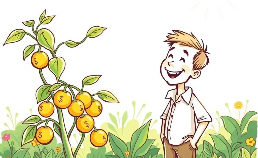 Investor watching a plant grow money fruits
