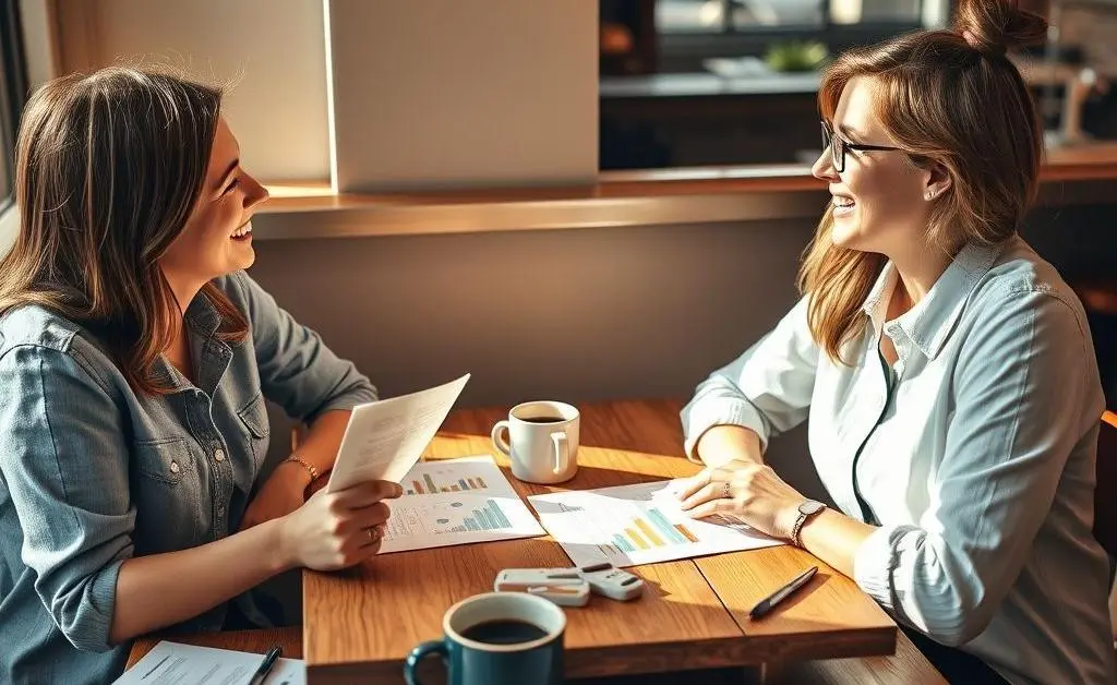 Friends discussing finance strategies in a cafe
