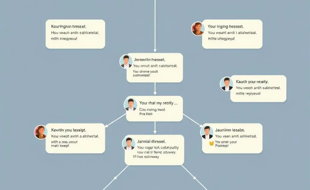 A diagram showing the flow of a conversation with branches for potential replies.