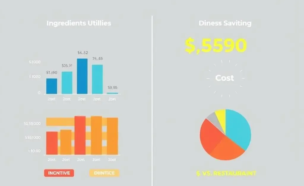 A chart comparing the costs of home-cooked meals versus dining out, with highlighted savings.