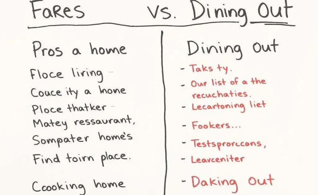 Chart comparing the pros and cons of cooking at home versus dining out