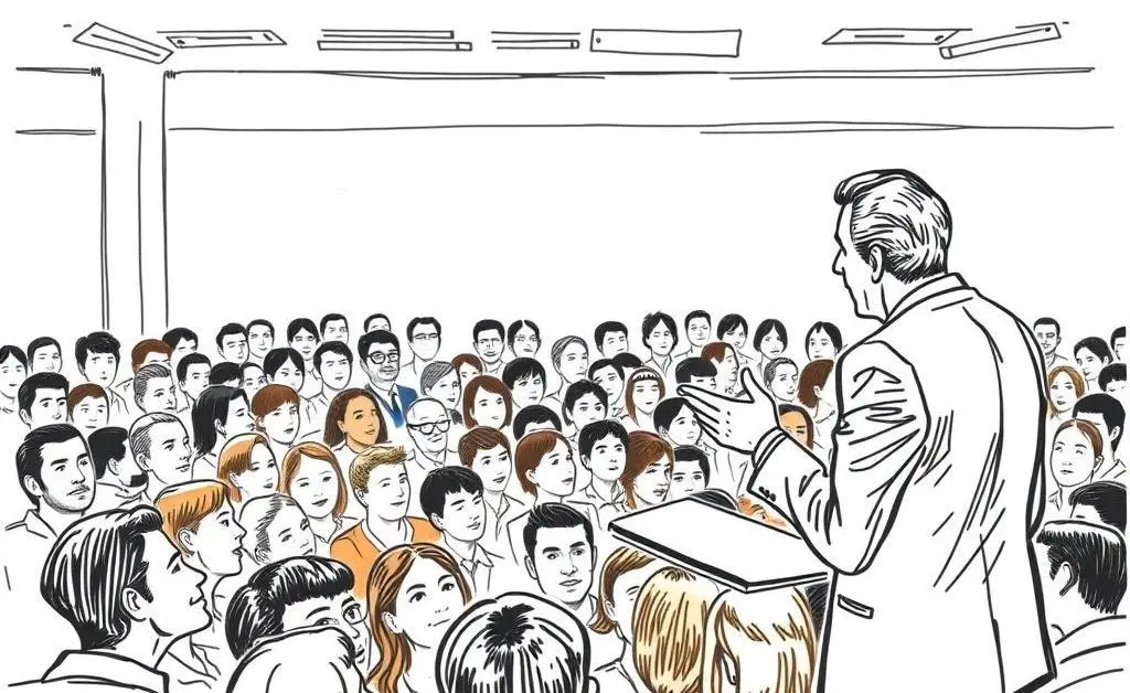 Corporate leader influencing job market through a speech