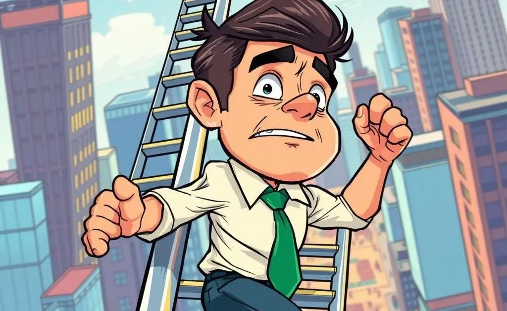 Person climbing the corporate ladder in high-stress job