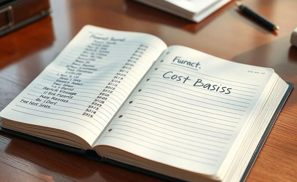 Organized journal with stock records labeled as ‘Cost Basis’