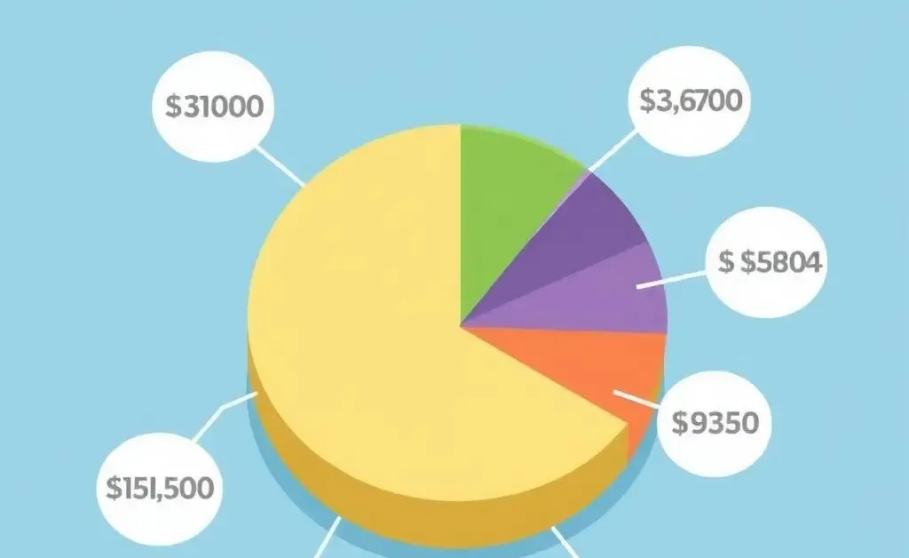A cartoon-style pie chart or graph showing costs associated with beach properties.