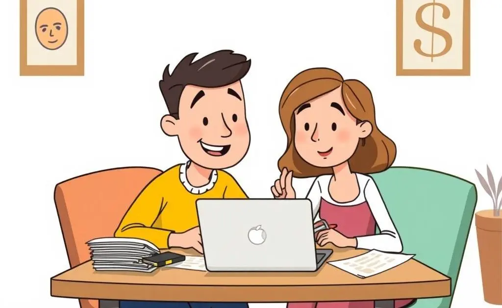 Couple discussing finances at table