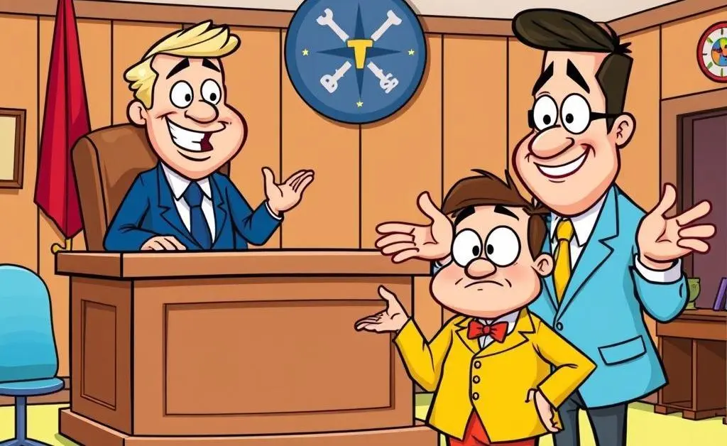 Humorous small claims courtroom scene