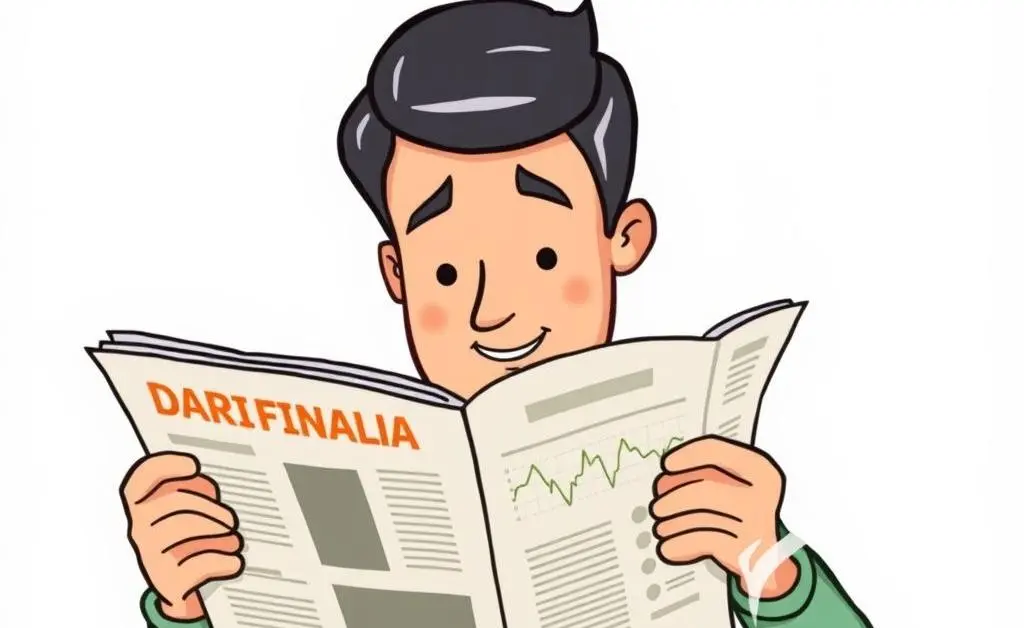 Someone reading a financial magazine with coffee.