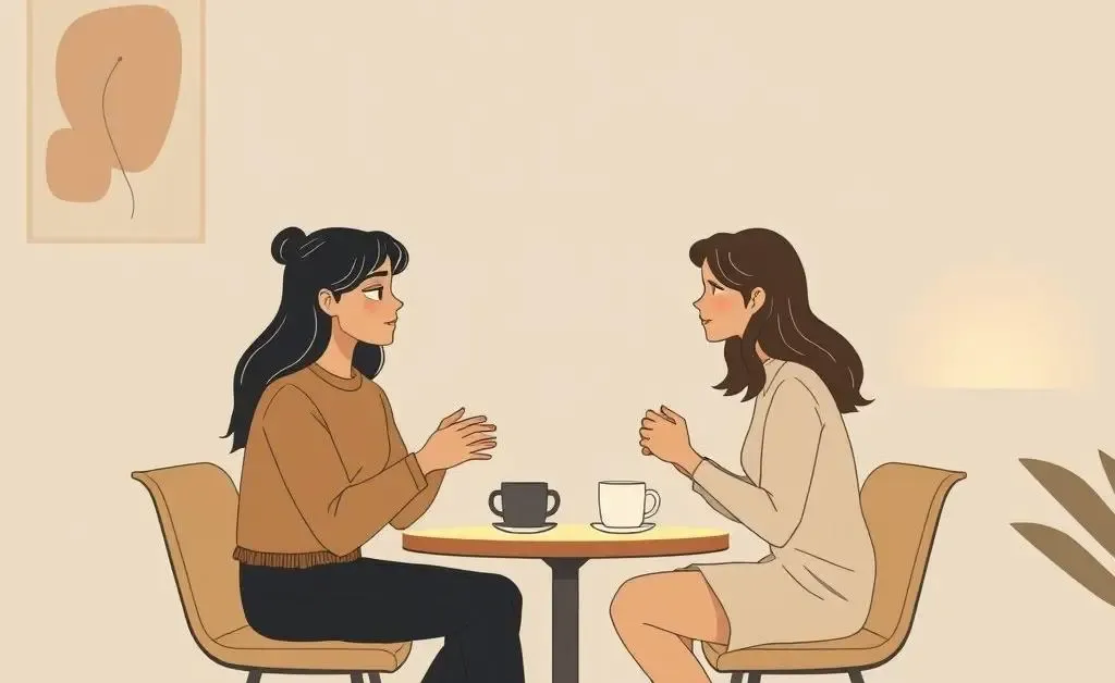 Two friends discussing future goals over coffee.