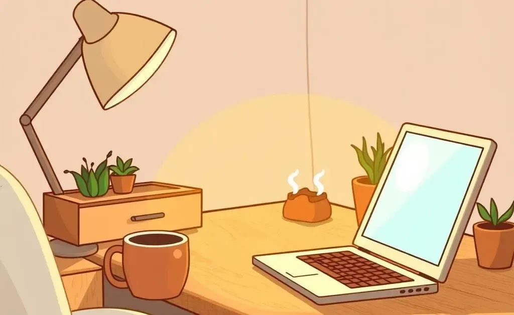 Cozy home office setup with a coffee mug