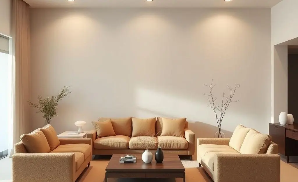 A minimalist living room with cozy, simple furnishings