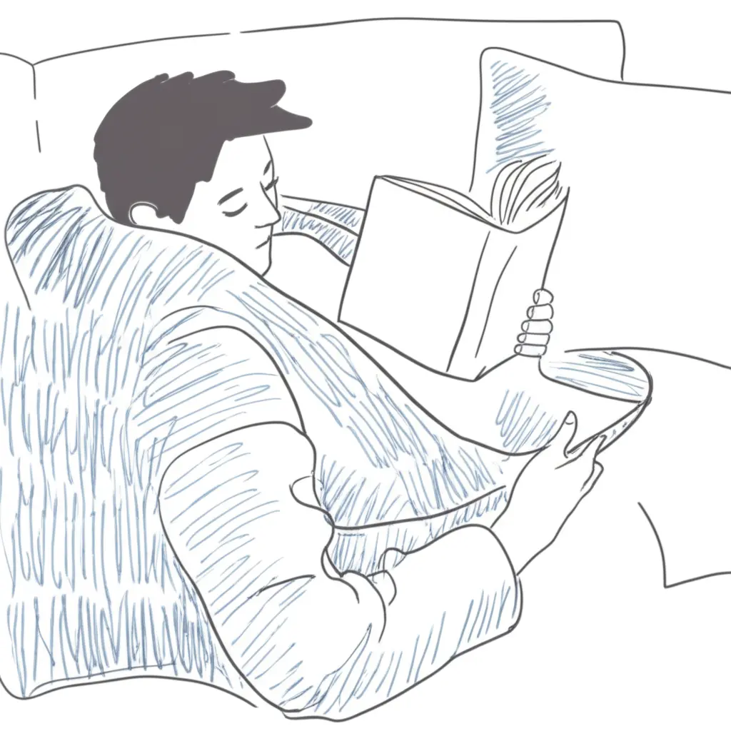 Someone reading a book snugly wrapped in a blanket