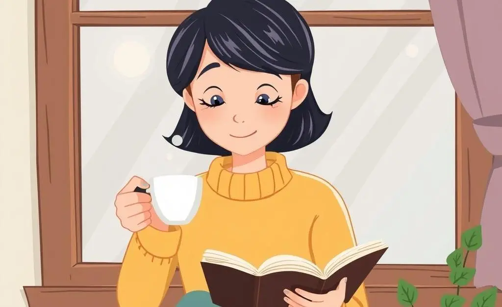 A person enjoying tea and reading by a window.