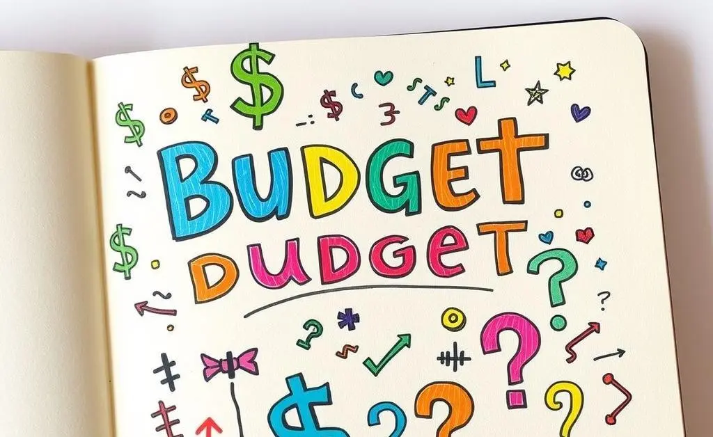 A journal page filled with colorful budget doodles