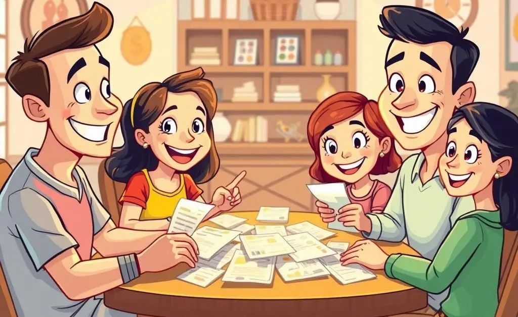 A happy family planning finances together