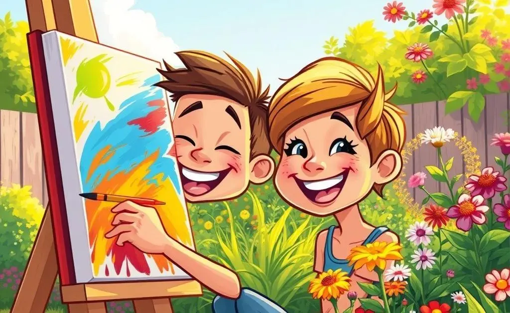 Cartoon-style image of someone enjoying a creative hobby like painting or gardening.
