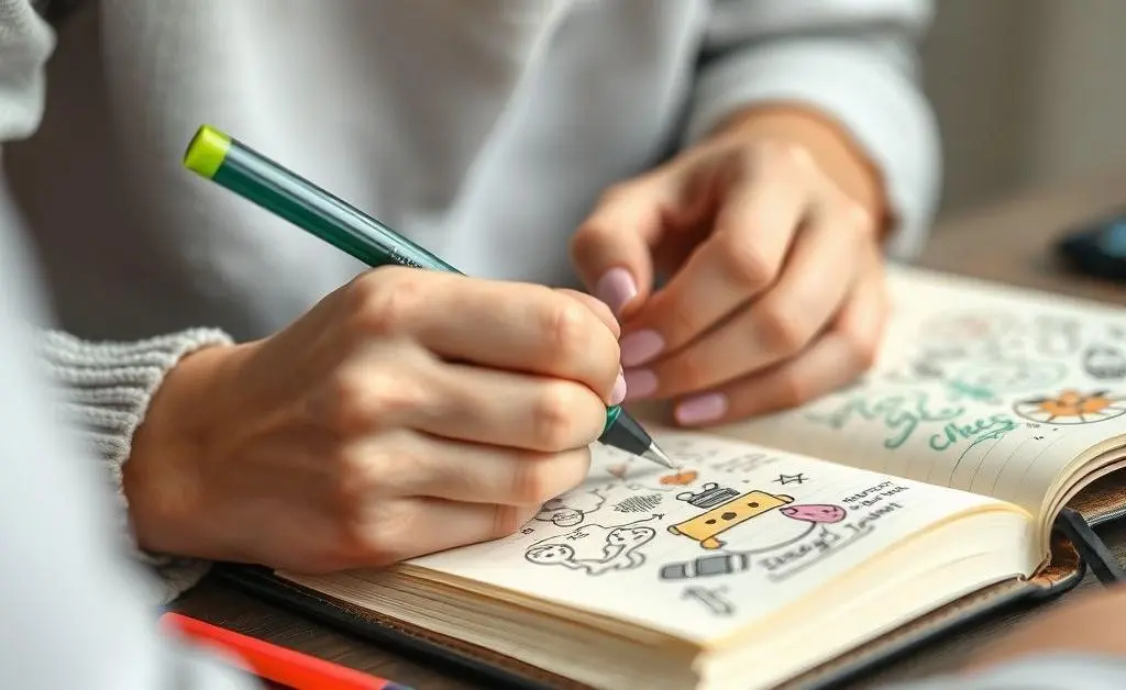 Person writing in a creative journal