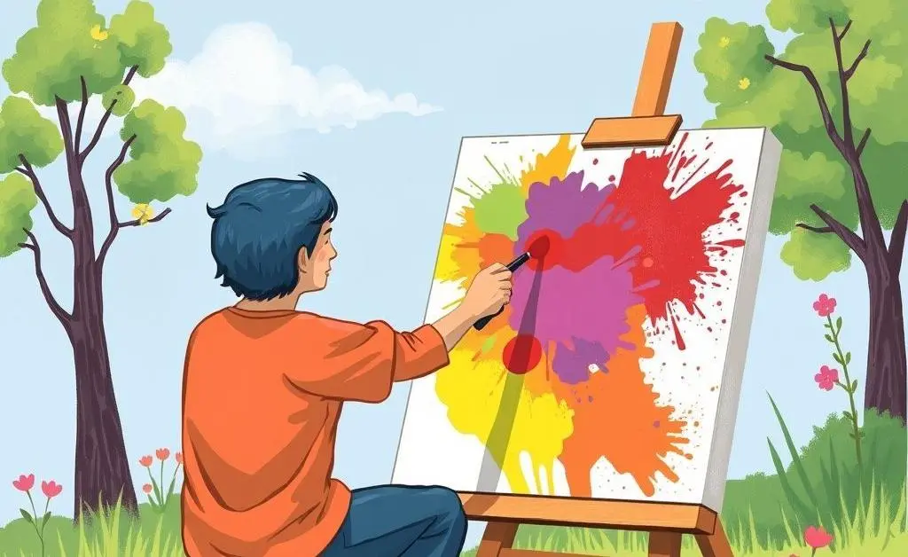 Illustration of painting outdoors with vibrant colors