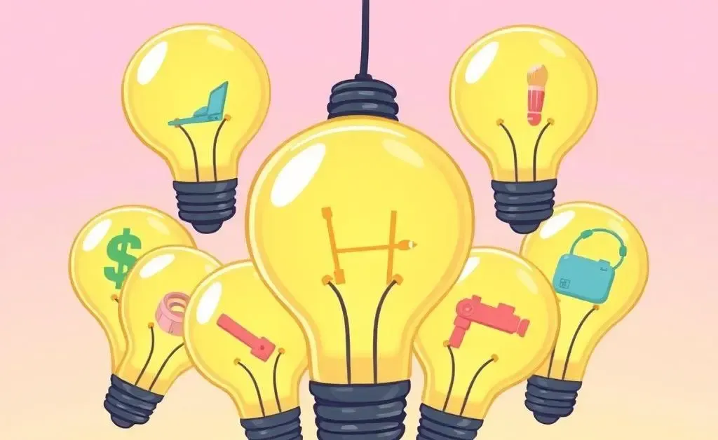 Lightbulbs with different side hustle ideas