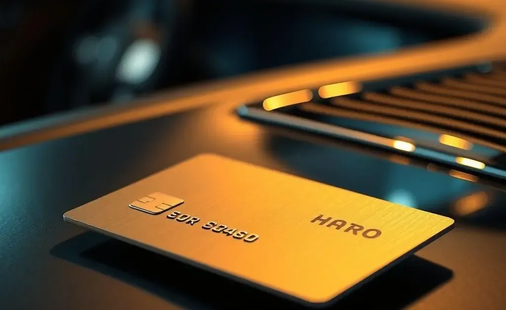 A credit card next to a small car