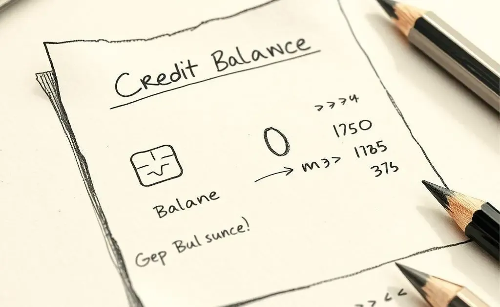 A hand-drawn depiction of a credit card balance statement showing a zero balance.