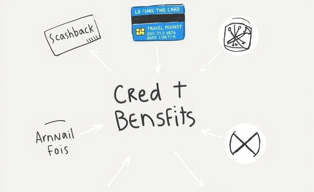 Various credit card benefits like cashback and travel points