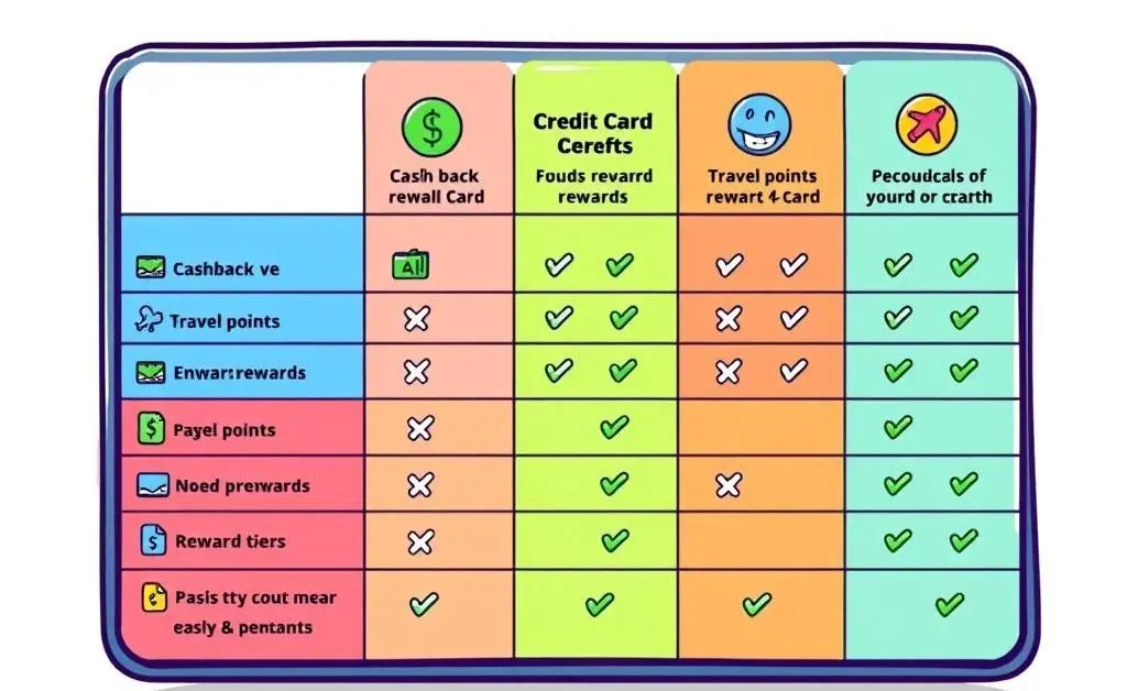 Cartoon-style table comparing credit card rewards