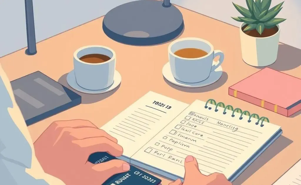 Person planning budget with credit cards
