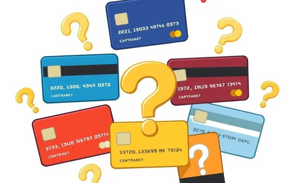 Illustration showing different credit cards with question marks