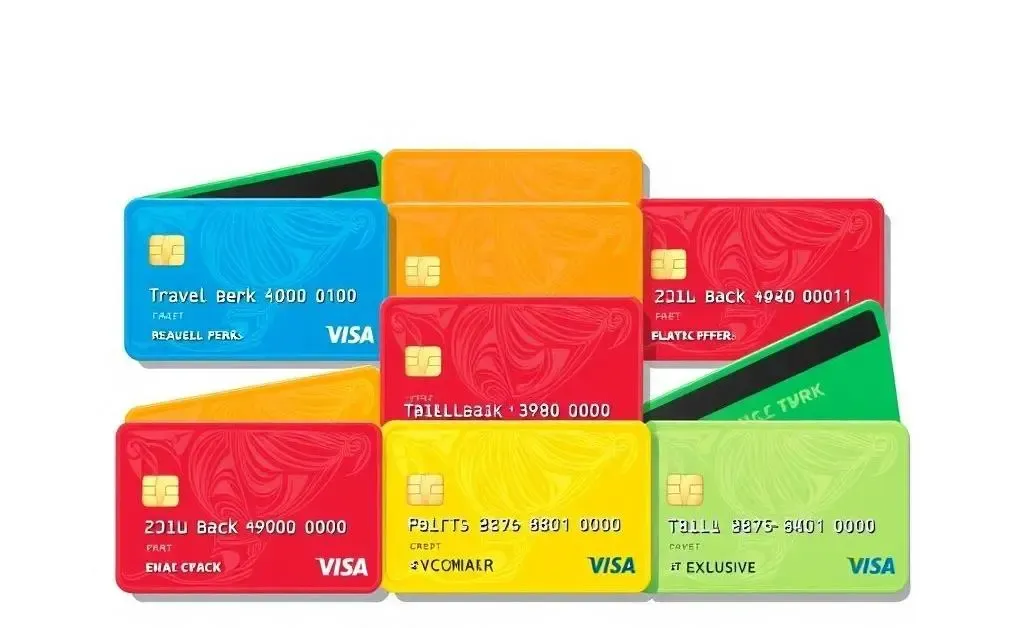 Illustration of diverse credit cards with different reward types
