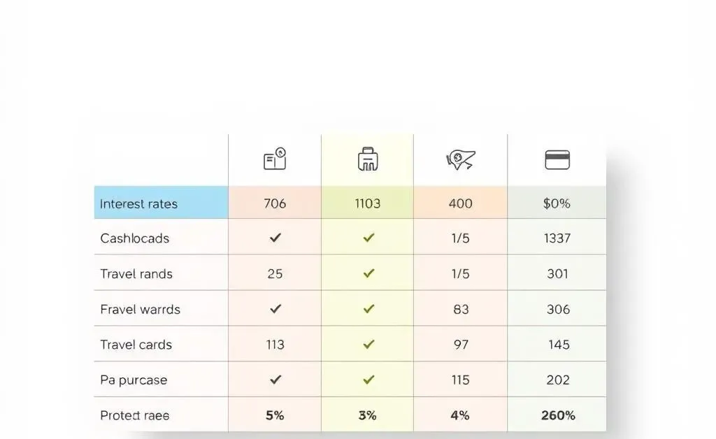 Comparison of different credit card benefits and interest rates