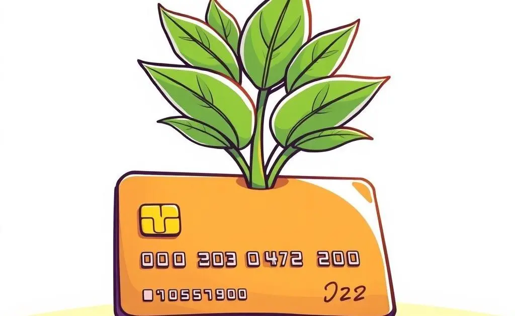 A cartoon-style plant growing from a credit card