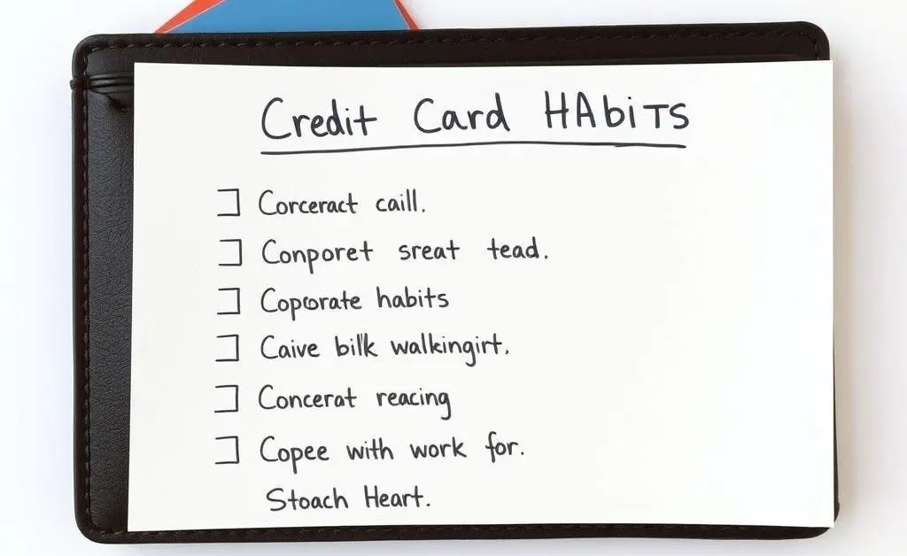 A checklist of good credit card habits next to a wallet