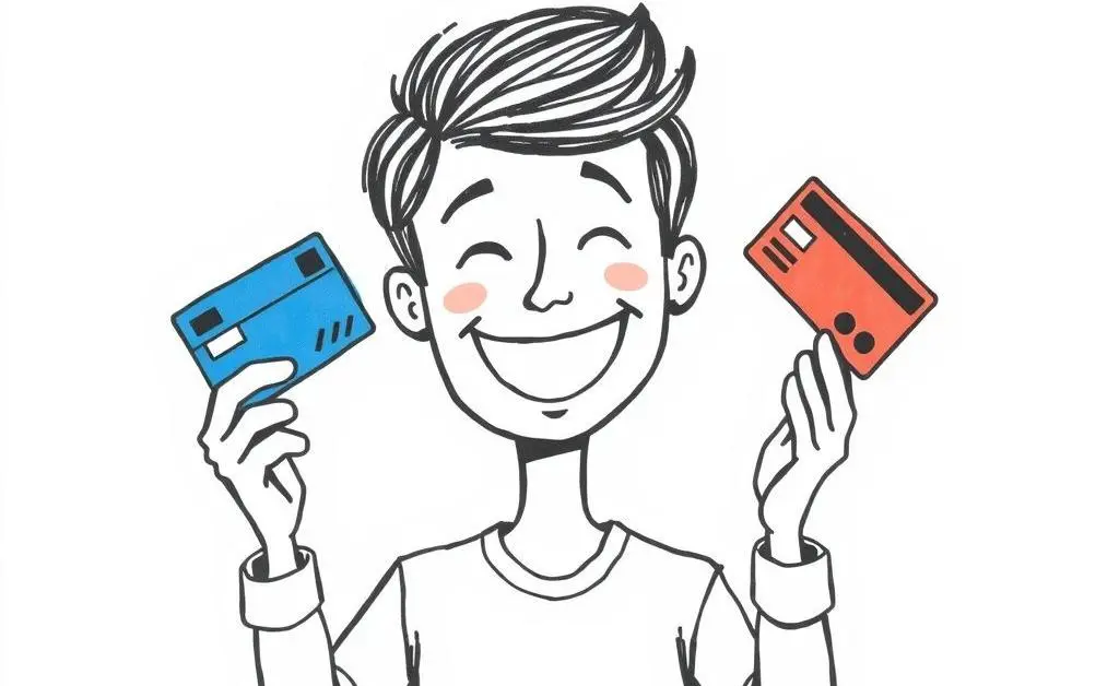 A person juggling credit cards happily