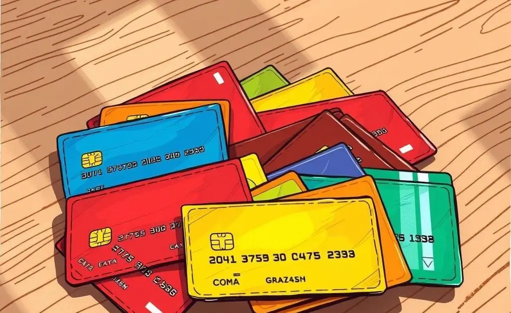 Various credit cards laid out on a table for comparison